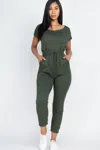 Fashnzfab Women's Two-way Shoulder Drawstring Jumpsuit In Green