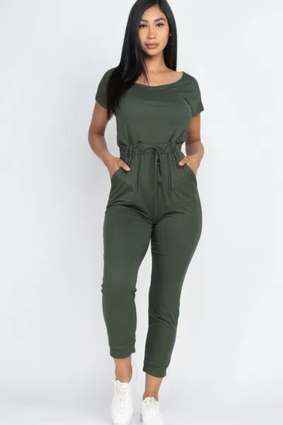 Fashnzfab Women's Two-way Shoulder Drawstring Jumpsuit In Green