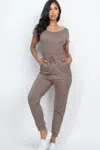 Fashnzfab Women's Two-way Shoulder Drawstring Jumpsuit In Grey