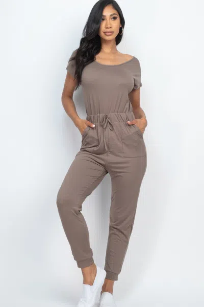 Fashnzfab Women's Two-way Shoulder Drawstring Jumpsuit In Grey