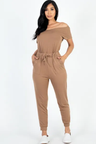 Fashnzfab Women's Two-way Shoulder Drawstring Jumpsuit In Multi