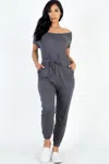 Fashnzfab Women's Two-way Shoulder Drawstring Jumpsuit In Pink