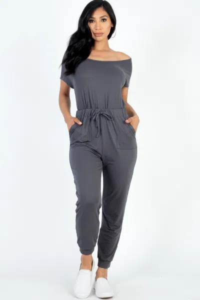 Fashnzfab Women's Two-way Shoulder Drawstring Jumpsuit In Pink
