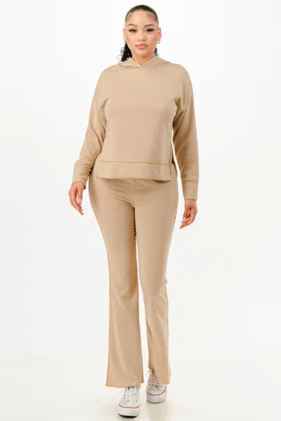 Fashnzfab Women's Washed Sweat Two-piece Set In Brown