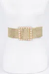 Fashnzfab Women's Wide Pearl Buckle Elastic Belt In Gold