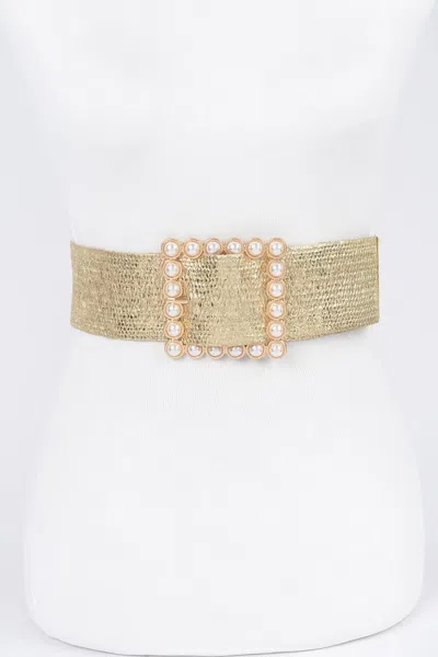 Fashnzfab Women's Wide Pearl Buckle Elastic Belt In Gold