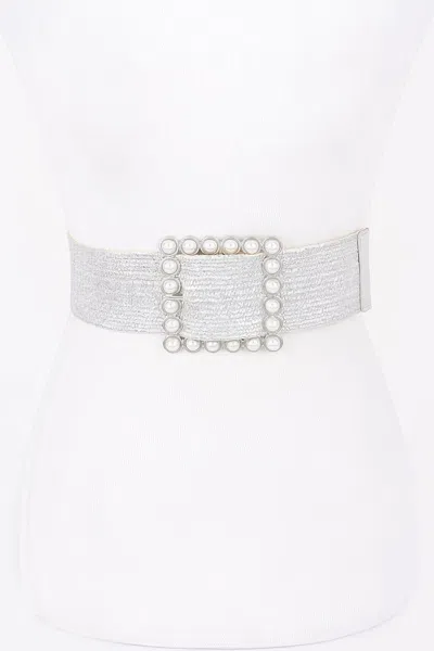 Fashnzfab Women's Wide Pearl Buckle Elastic Belt In Silver