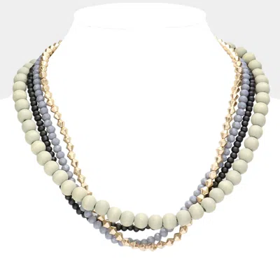 Fashnzfab Wood Ball Beaded Layered Necklace In Neutral