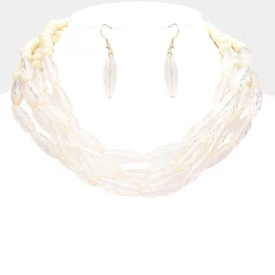 Fashnzfab Wood Ball Beaded Multi Layered Necklace In White