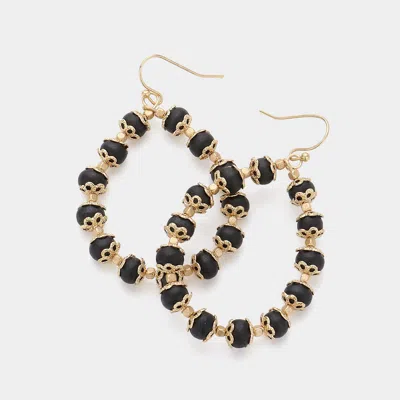Fashnzfab Wood Ball Beaded Open Teardrop Dangle Earrings In Gold