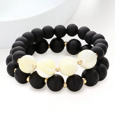 Fashnzfab Wood Ball Beaded Stretch Layered Bracelets In Black