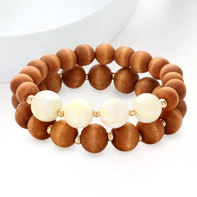 Fashnzfab Wood Ball Beaded Stretch Layered Bracelets In Brown