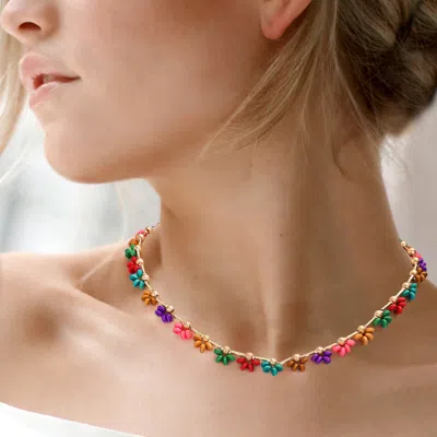 Fashnzfab Wood Ball Cluster Necklace In Multi