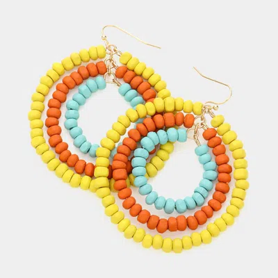 Fashnzfab Wood Ball Cluster Triple Open Circle Link Dangle Earrings - Yellow In Blue