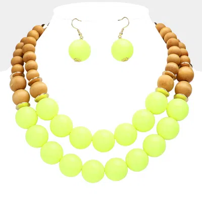 Fashnzfab Wood Ball Double Layer Necklace In Green
