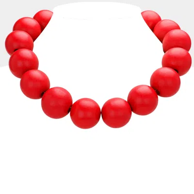 Fashnzfab Wood Ball Necklace - Red