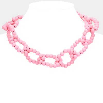 Fashnzfab Wood Beaded Open Oval Link Necklace In Pink