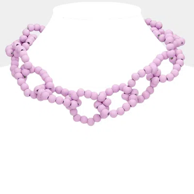Fashnzfab Wood Beaded Open Oval Link Necklace In Metallic