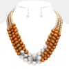 Fashnzfab Wood Beaded Triple Layered Necklace In Orange