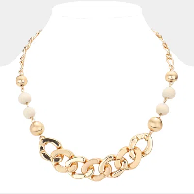 Fashnzfab Wood Beads Chain Necklace In Gold