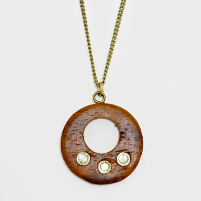 Fashnzfab Wood Disc Cutout Pendant Necklace In Brown