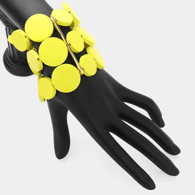 Fashnzfab Wood Disc Plate Beaded Stretch Strand Bracelet In Yellow