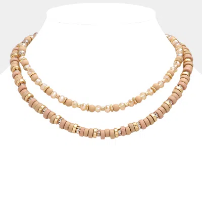 Fashnzfab Wood Faceted Beaded Layered Necklace In Gold