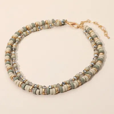 Fashnzfab Wood Faceted Beaded Layered Necklace In Green