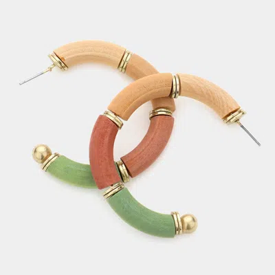 Fashnzfab Wood Hoop Earrings - Dark, Multi In Green