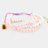 Fashnzfab Wood Metal Beaded Tassel Multi Strand Adjustable Cinch Pull Tie Bracelet Multi, Peach In Multi
