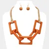Fashnzfab Wood Open Rectangle Link Statement Necklace In Multi