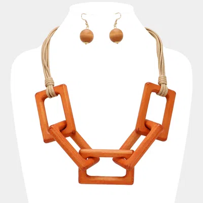 Fashnzfab Wood Open Rectangle Link Statement Necklace In Multi
