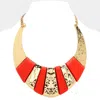 Fashnzfab Wood Pointed Hammered Metal Curved Bib Necklace In Gold