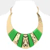 Fashnzfab Wood Pointed Hammered Metal Curved Bib Necklace In Green