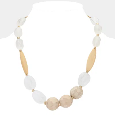 Fashnzfab Wood Resin Bead Bib Necklace In Silver