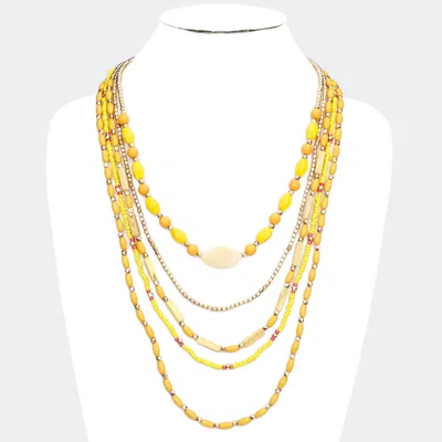 Fashnzfab Wood Seed Beaded Multi Layered Bib Necklace In Yellow