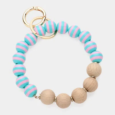 Fashnzfab Wood Striped Resin Beaded Keychain / Bracelet In Blue