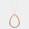 Fashnzfab Wood Trimmed Open Teardrop Pendant Long Necklace In Gold