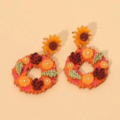 Fashnzfab Wooden Autumn Wreath Drop Dangle Earrings In Multi