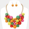 Fashnzfab Wooden Ball Beaded Statement Necklace In Multi