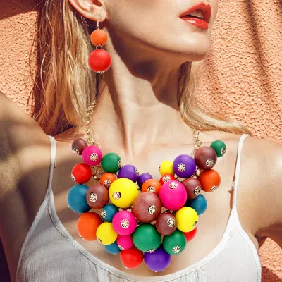 Fashnzfab Wooden Ball Cluster Vine Necklace In Multi
