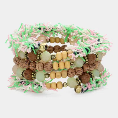 Fashnzfab Wooden Bead Thread Coil Bracelet In Multi