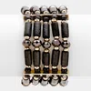 Fashnzfab Wooden Beads & Glass Beads Stretch Bracelet Black In Black