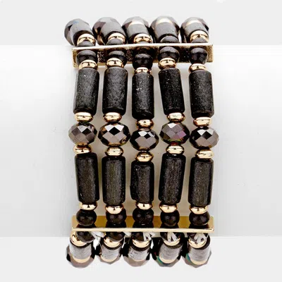 Fashnzfab Wooden Beads & Glass Beads Stretch Bracelet Black