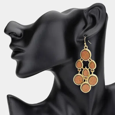 Fashnzfab Wooden Cluster Chandelier Drop Earrings - Brown, Gold In Orange
