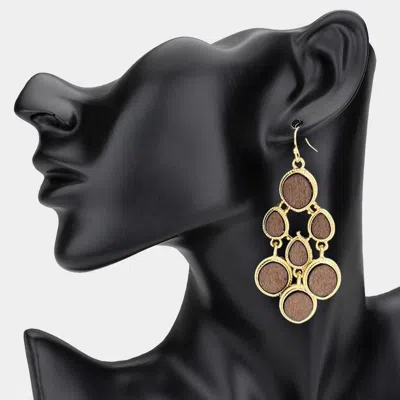 Fashnzfab Wooden Cluster Chandelier Drop Earrings - Dark Brown, Gold