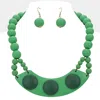 Fashnzfab Wooden Geometric Plate Beaded Statement Necklace In Green