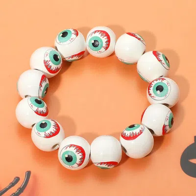 Fashnzfab Wooden Halloween Eyeball Ball Beaded Stretch Bracelet Multi, White
