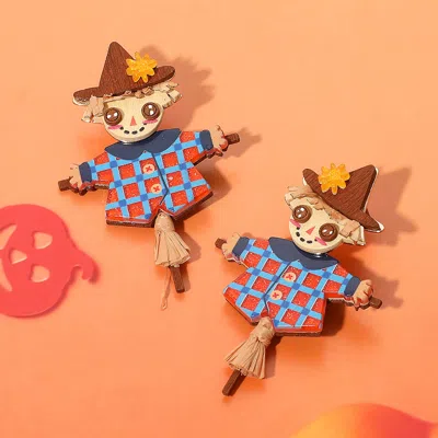 Fashnzfab Wooden Resin Scarecrow Earrings In Brown