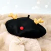 Fashnzfab Wool Blended Christmas Rudolph Pointed Beret Hat In Black
